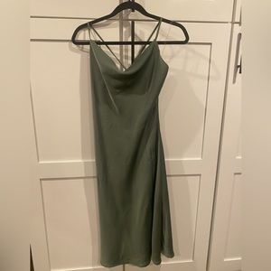 Midi dress with cowl neck, side slit, and tie in back